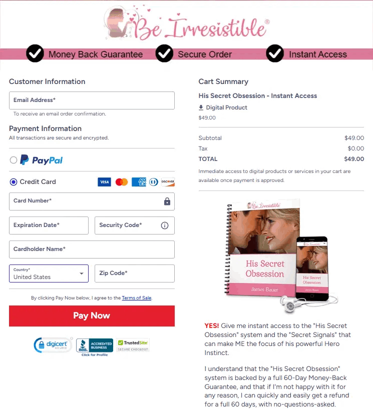 His Secret Obsession Checkout Page